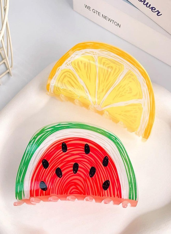 Ynxee Large Fruit Print Hair Claws 4.1" Non Slip Thick Medium Hair Claws Clips Cute Vivid Color Women Girls Hair Accessories, Lemon Shape - Image 3